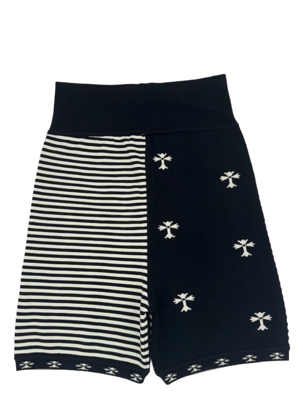 Women's Black & White Knit Patchwork Shorts